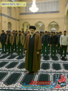 سجاده فرش نماز و مسجد 700 شانه کاشان طرح رضوان فاضل زمینه سبز تیره