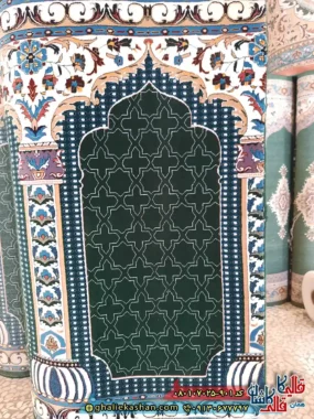 سجاده فرش نماز و مسجد 700 شانه طرح رضوان فاضل زمینه سبز تیره کاشان 3