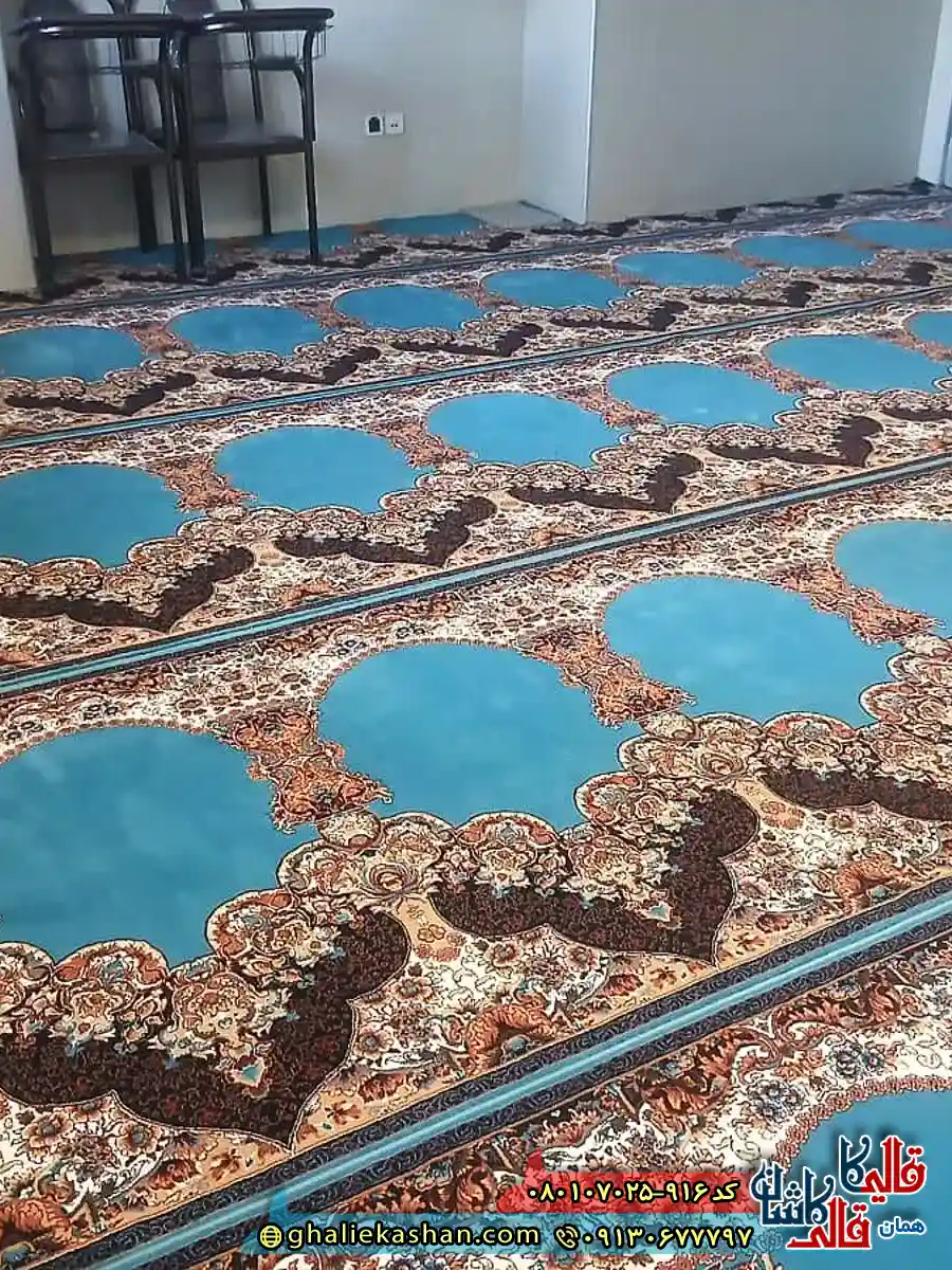 فرش مسجد 700 شانه طرح فرشته ساده رنگ آبی کاشان 4 فرش مسجد 700 شانه طرح فرشته ساده رنگ آبی کاشان 4