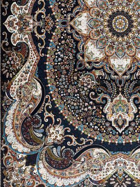 حاشیه فرش 700 شانه طرح چیچک زمینه سرمه ای بزرگمهر کاشان - کد 7793
