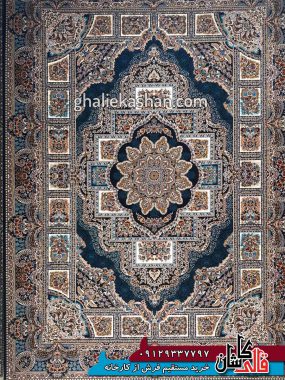 فرش 700 شانه طرح حوض نقره زمینه سرمه ای بزرگمهر کاشان - کد 7872 - 2