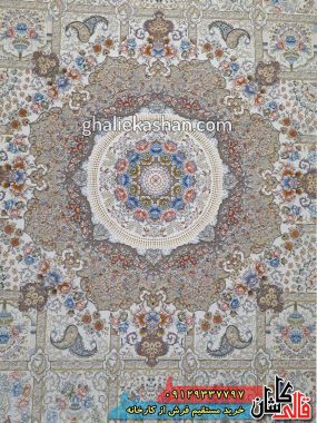 زمینه فرش 1200 شانه طرح مرجان زمینه کرم محتشم کاشان گل برجسته