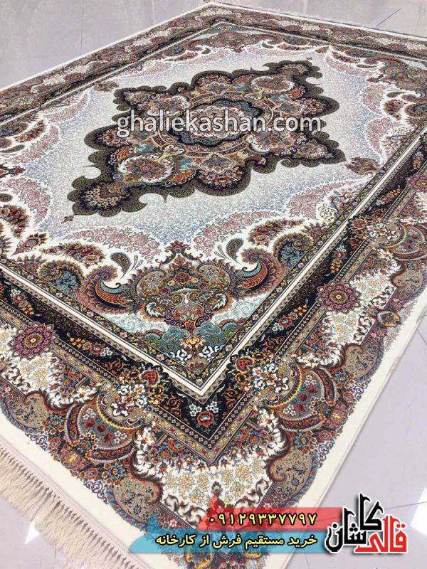 فرش 1000 شانه طرح ستاره زمینه کرم کاشان