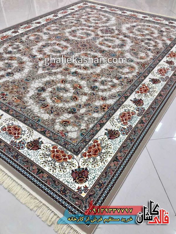 فرش 1000 شانه طرح شاهان زمینه فیلی عقیق کاشان
