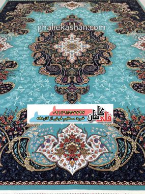فرش 1000 شانه طرح شهرزاد زمینه فیروزه ای کاشان 2