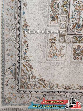 فرش 1200 شانه طرح آذین زمینه کرم کاشان گل برجسته 2