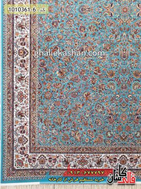 فرش 1200 شانه طرح افشان گل و مرغ زمینه آبی کاشان 2