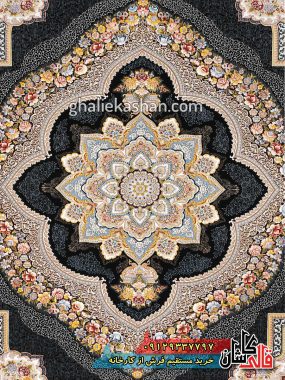 فرش 1200 شانه طرح باغ معلق زمینه سرمه ای کاشان 2