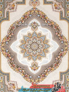 فرش 1200 شانه طرح باغ معلق زمینه کرم کاشان 2