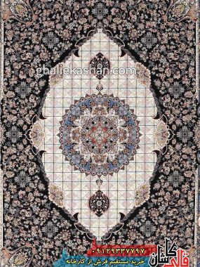 فرش 1200 شانه طرح حوض خانه زمینه سرمه ای کاشان گل برجسته 2