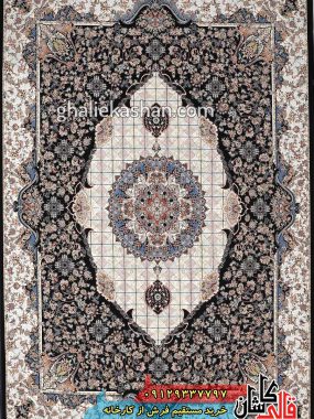 فرش 1200 شانه طرح حوض خانه زمینه سرمه ای کاشان – گل برجسته