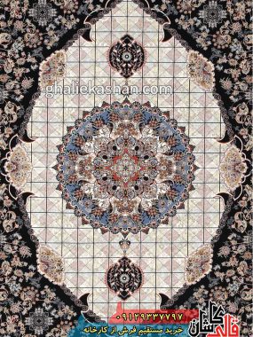 فرش 1200 شانه طرح حوض خانه زمینه سرمه ای کاشان گل برجسته 3