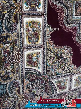 فرش 1200 شانه طرح حوض نقره زمینه لاکی کاشان 2