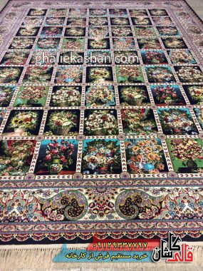 فرش 1200 شانه طرح خشتی زمینه سرمه ای کاشان 2