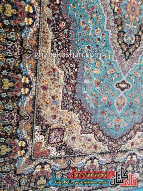 فرش 1200 شانه طرح مسیحا زمینه آبی کاشان 4
