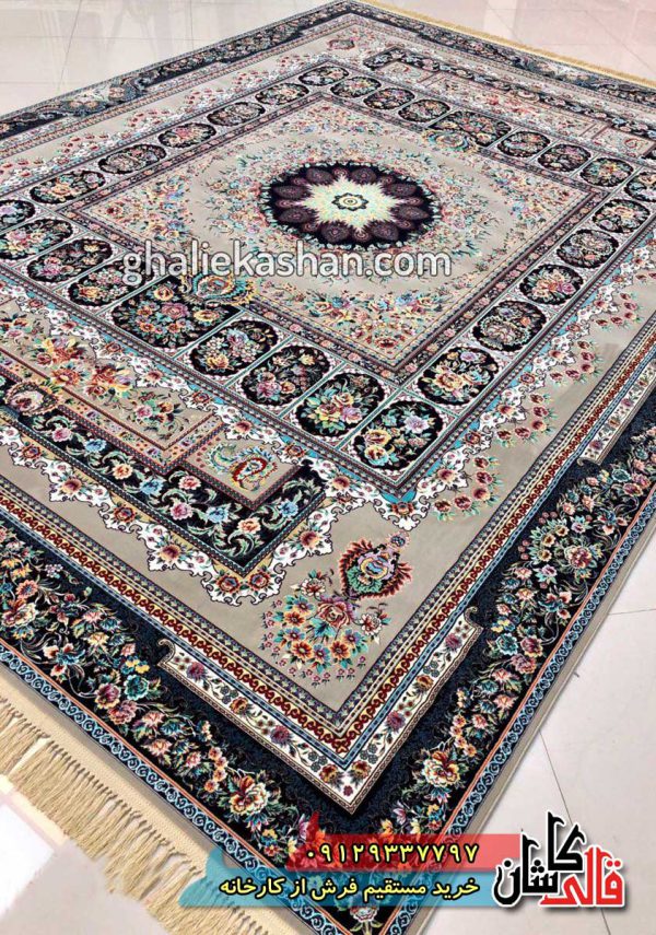 فرش 1200 شانه طرح گلاله زمینه ترمه ای کاشان