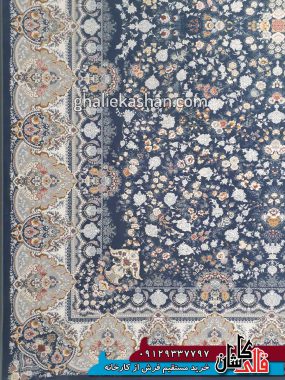 فرش 1500 شانه طرح باغ جان زمینه اطلسی کاشان گل برجسته 2