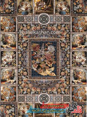 فرش 700 شانه طرح باغ ارم زمینه سرمه ای کاشان 2