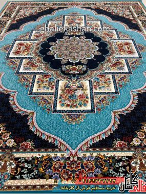 فرش 700 شانه طرح ناردون زمینه فیروزه ای کاشان 2