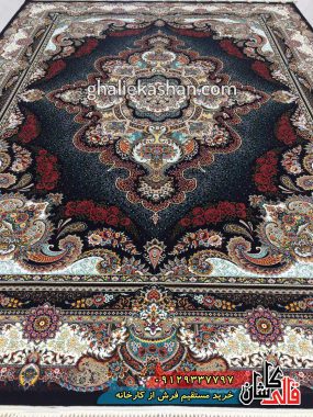 فرش 1000 شانه طرح ستاره زمینه سرمه ای کاشان 2