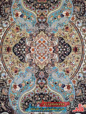 فرش 1200 شانه طرح اهورا زمینه سرمه ای کاشان 1