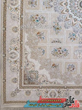 فرش 1200 شانه طرح خشتی زمینه نقره ای کاشان گل برجسته 2