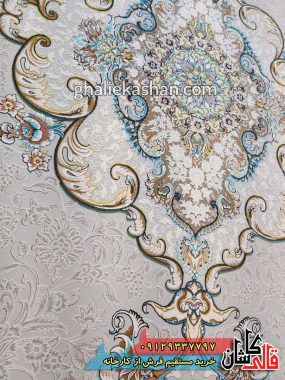 فرش 1200 شانه طرح سپهر زمینه نقره ای کاشان گل برجسته 2