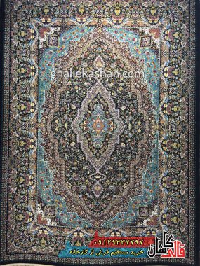 فرش 1200 شانه طرح مسیحا زمینه سرمه ای کاشان