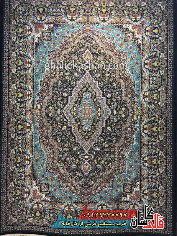 فرش 1200 شانه طرح مسیحا زمینه سرمه ای کاشان