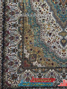 فرش 1200 شانه طرح مسیحا زمینه کرم کاشان 2