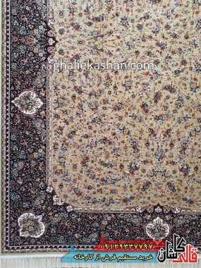 فرش 1200 شانه طرح گل فرنگ زمینه بژ کاشان 3