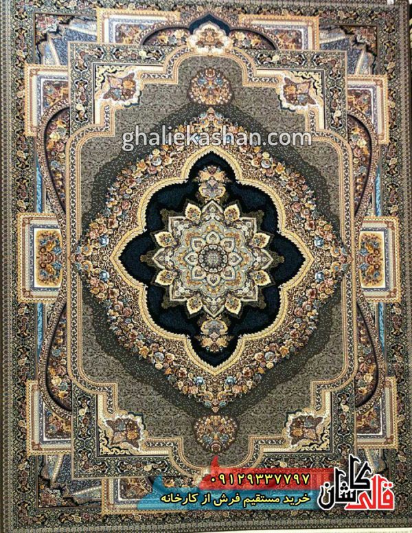 فرش 700 شانه طرح باغ معلق زمینه گردویی کاشان