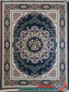 فرش کلاسیک 1000 شانه طرح ایلیا رنگ سرمه ای کاشان اصلی