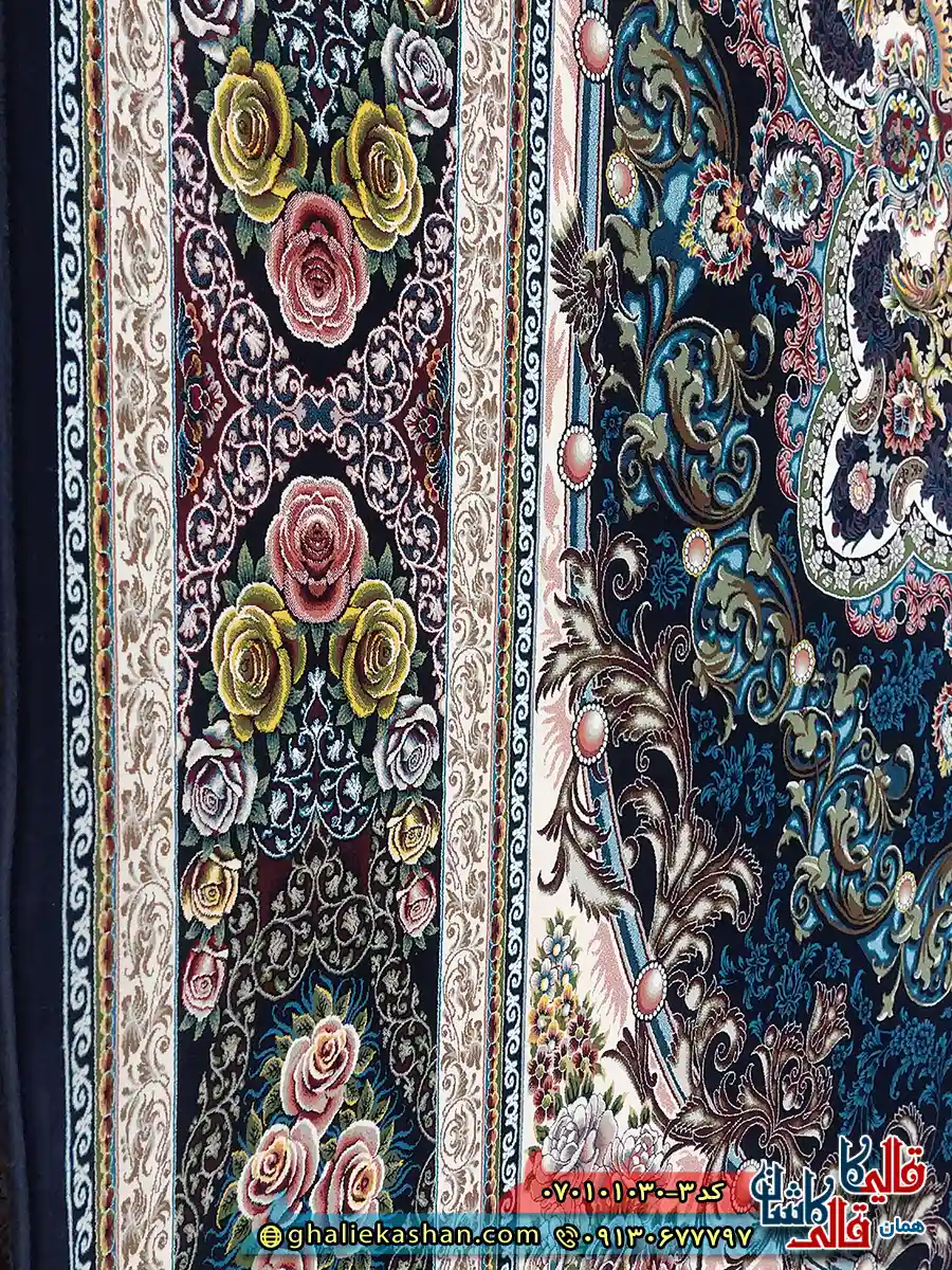 فرش کلاسیک 1000 شانه طرح ایلیا رنگ سرمه ای کاشان نزدیک 2