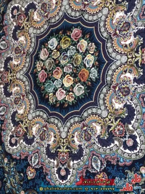 فرش کلاسیک 1000 شانه طرح ایلیا رنگ سرمه ای کاشان نزدیک