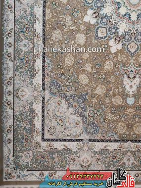 فرش 1200 شانه طرح تبریزان زمینه نسکافه ای کاشان گل برجسته 2