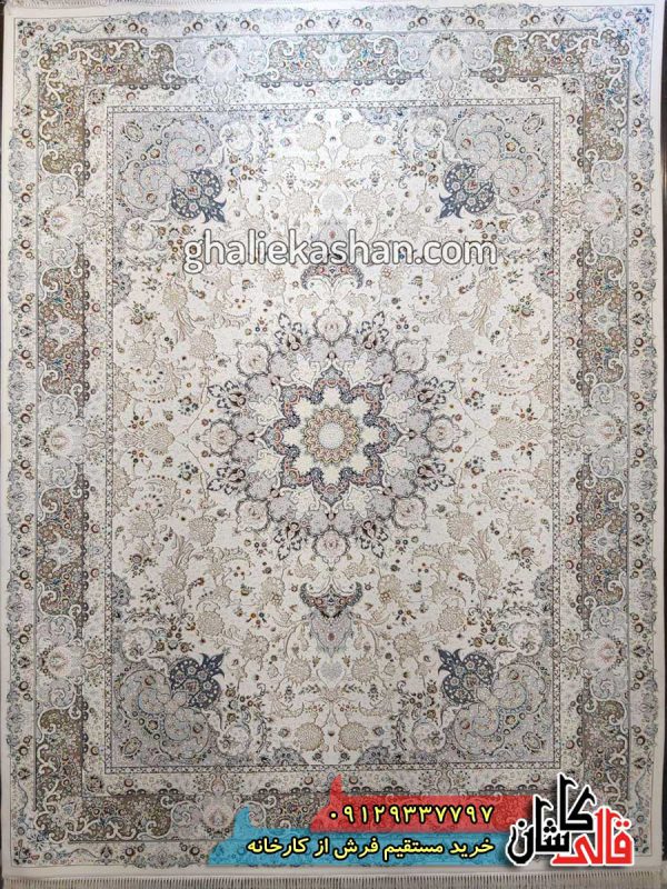 فرش 1200 شانه طرح تبریزان زمینه کرم کاشان گل برجسته