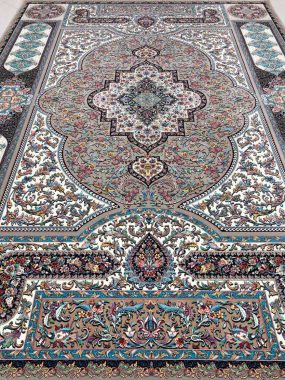 فرش 1200 شانه طرح سلاطین زمینه ترمه ای کاشان 1