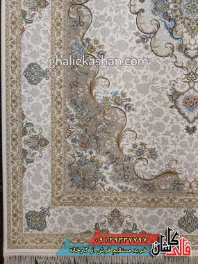 فرش 1200 شانه طرح سپهر زمینه کرم کاشان گل برجسته 1