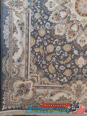 فرش 1200 شانه طرح پرواز زمینه ذغالی کاشان گل برجسته 1