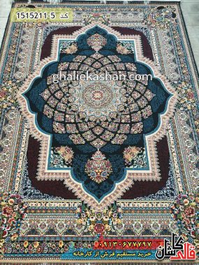 فرش طرح 700 شانه طرح لوکس زمینه سرمه ای کاشان 1