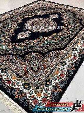 فرش 1000 شانه طرح هارمونی زمینه سرمه ای کاشان