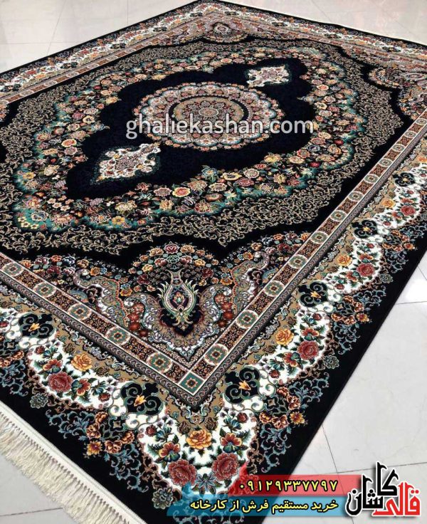 فرش 1000 شانه طرح هارمونی زمینه سرمه ای کاشان