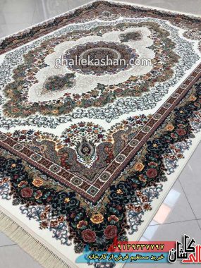 فرش 1000 شانه طرح هارمونی زمینه کرم کاشان