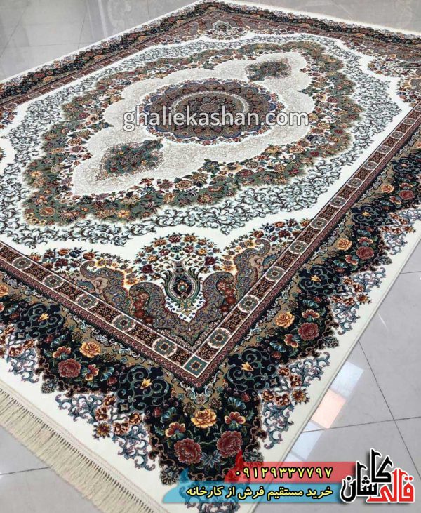 فرش 1000 شانه طرح هارمونی زمینه کرم کاشان