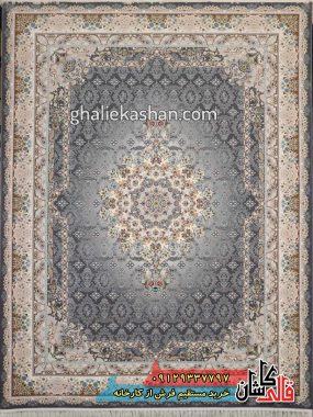 فرش 1200 شانه طرح ماهان زمینه ذغالی کاشان – گل برجسته