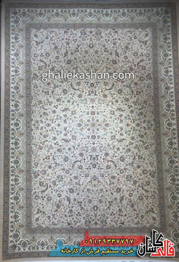 فرش 1500 شانه طرح گل افشان زمینه فیلی کاشان