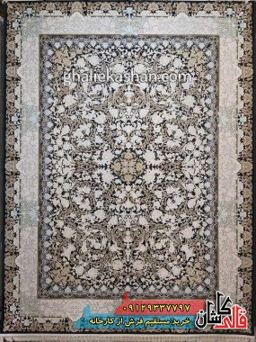 فرش 1200 شانه طرح آرمان زمینه سرمه ای کاشان – گل برجسته