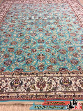 فرش کاشان قالی کاشان خرید فرش 1200 شانه طرح افشان زمینه آبی فیروزه ای کاشان 2
