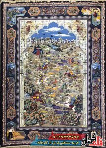 فرش 1200 شانه طرح شکارگاه زمینه سرمه ای کاشان 1